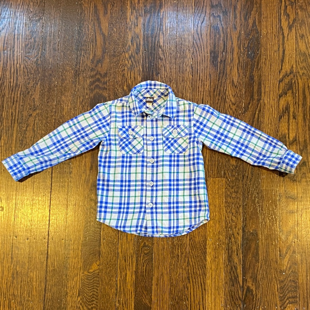 tea Collection Blue and Green flannel Plaid Button Down Shirt